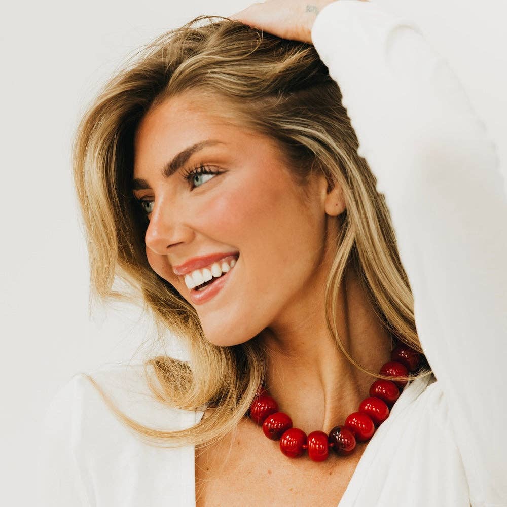 Bella Beaded Necklace - WATERPROOF: Red
