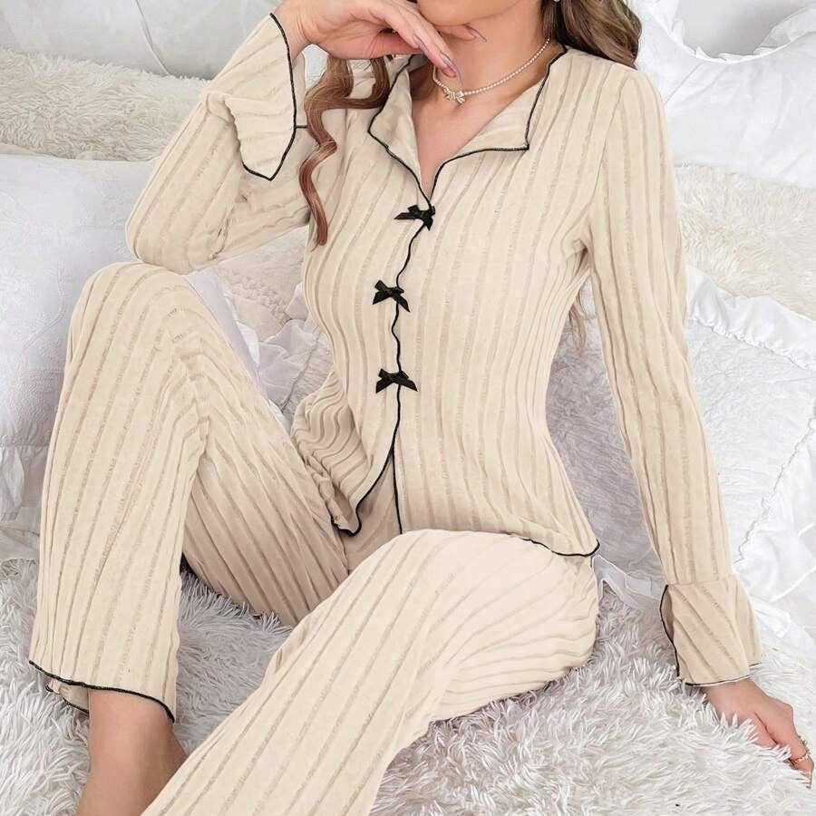 Women's Pajama Set Cozy All-Season Polyester Sleepwear: Off-white / L