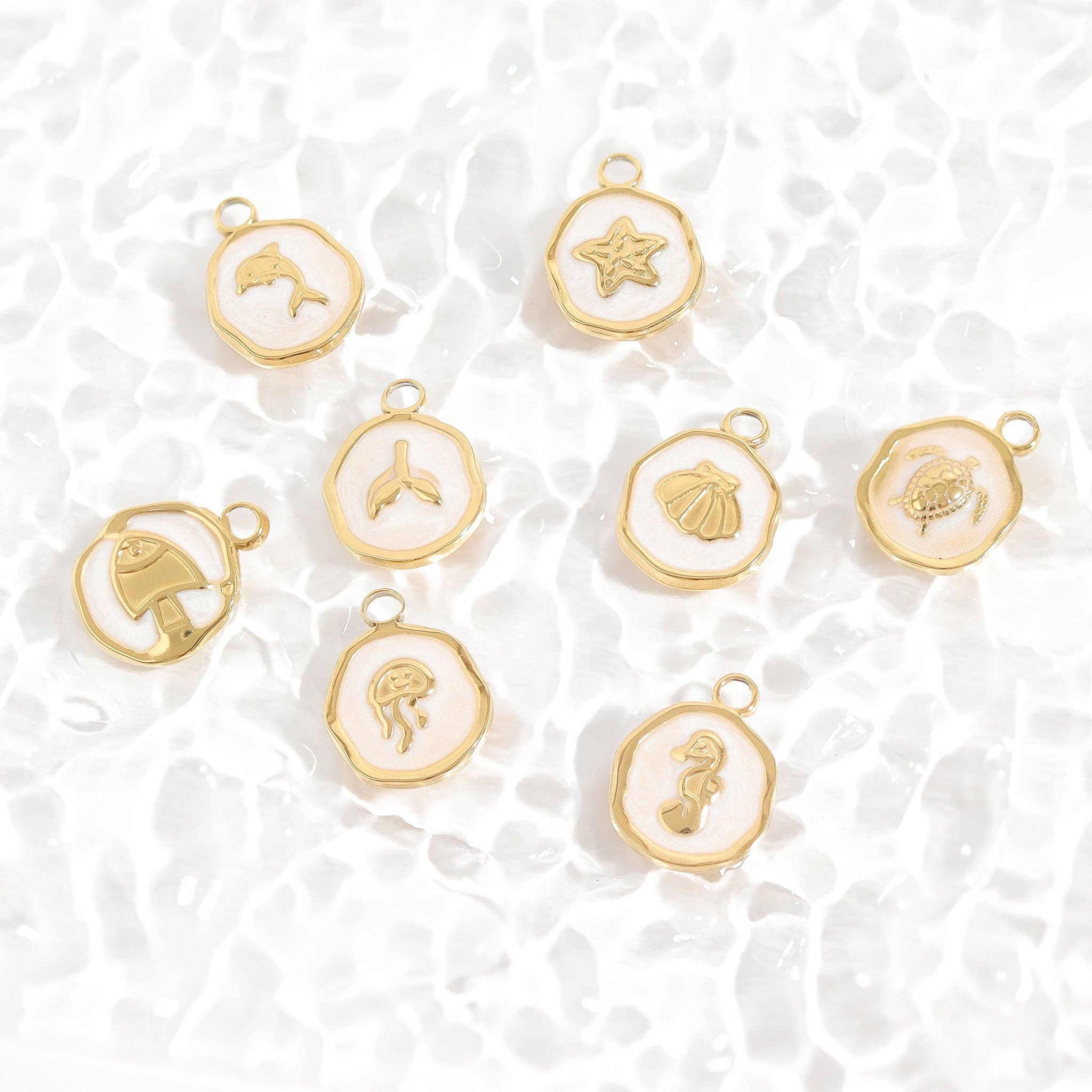 18K Gold PVD Sea Turtle Epoxy Charm: Gold