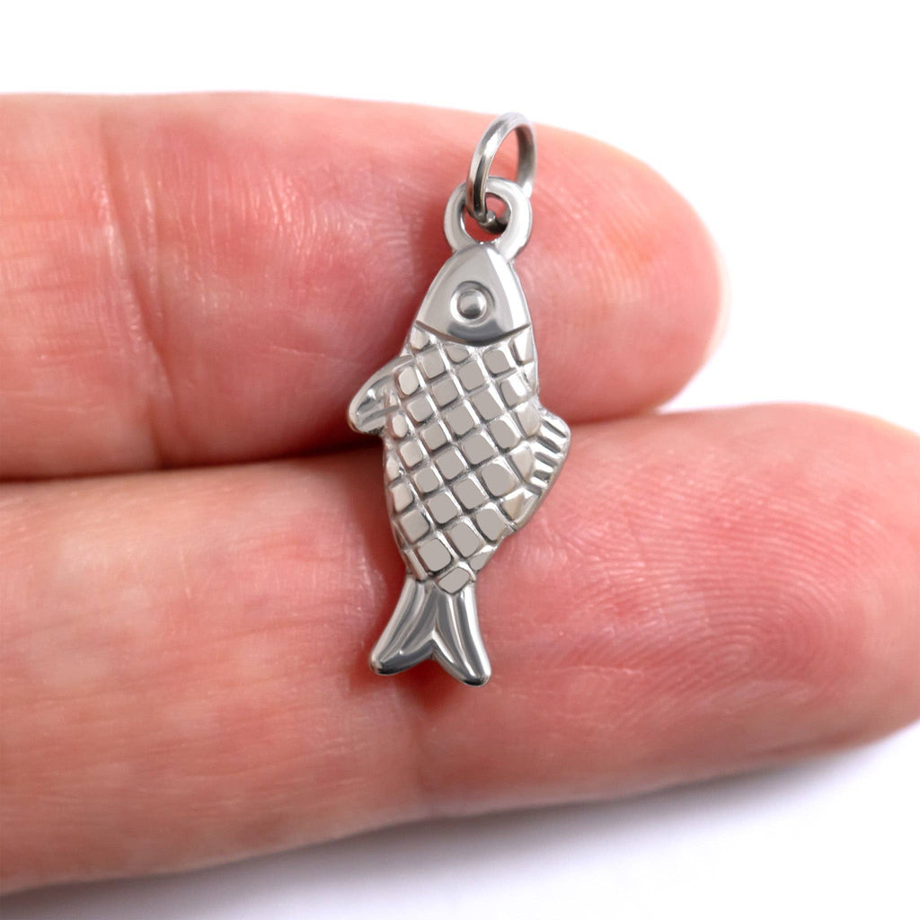 18K Gold PVD Stainless Steel Fish Charm: Stainless