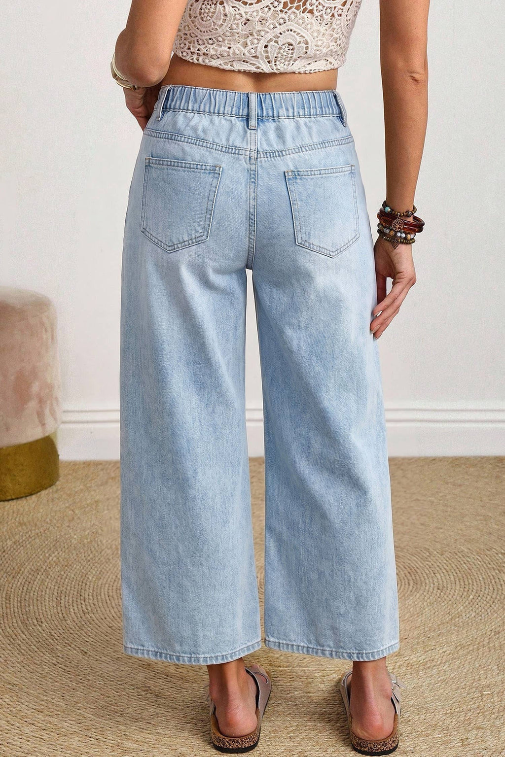 66 Solid Color Square Patch Pocket Ankle-length Barrel Jeans: Brown / 8