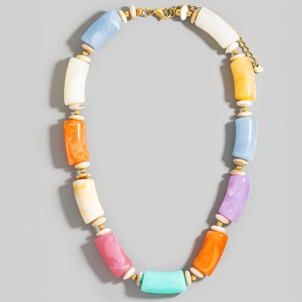 Large Marble Resin Tube Beads Necklace: BR