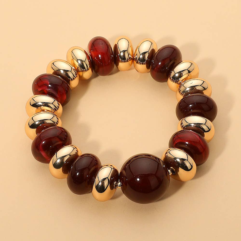 Chunky Beaded Stretch Bracelet: Brown,Gold