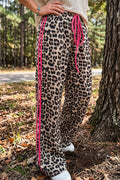 Leopard Print Rose Side Wide leg Stripe Detail Wide Pants: Rose / S