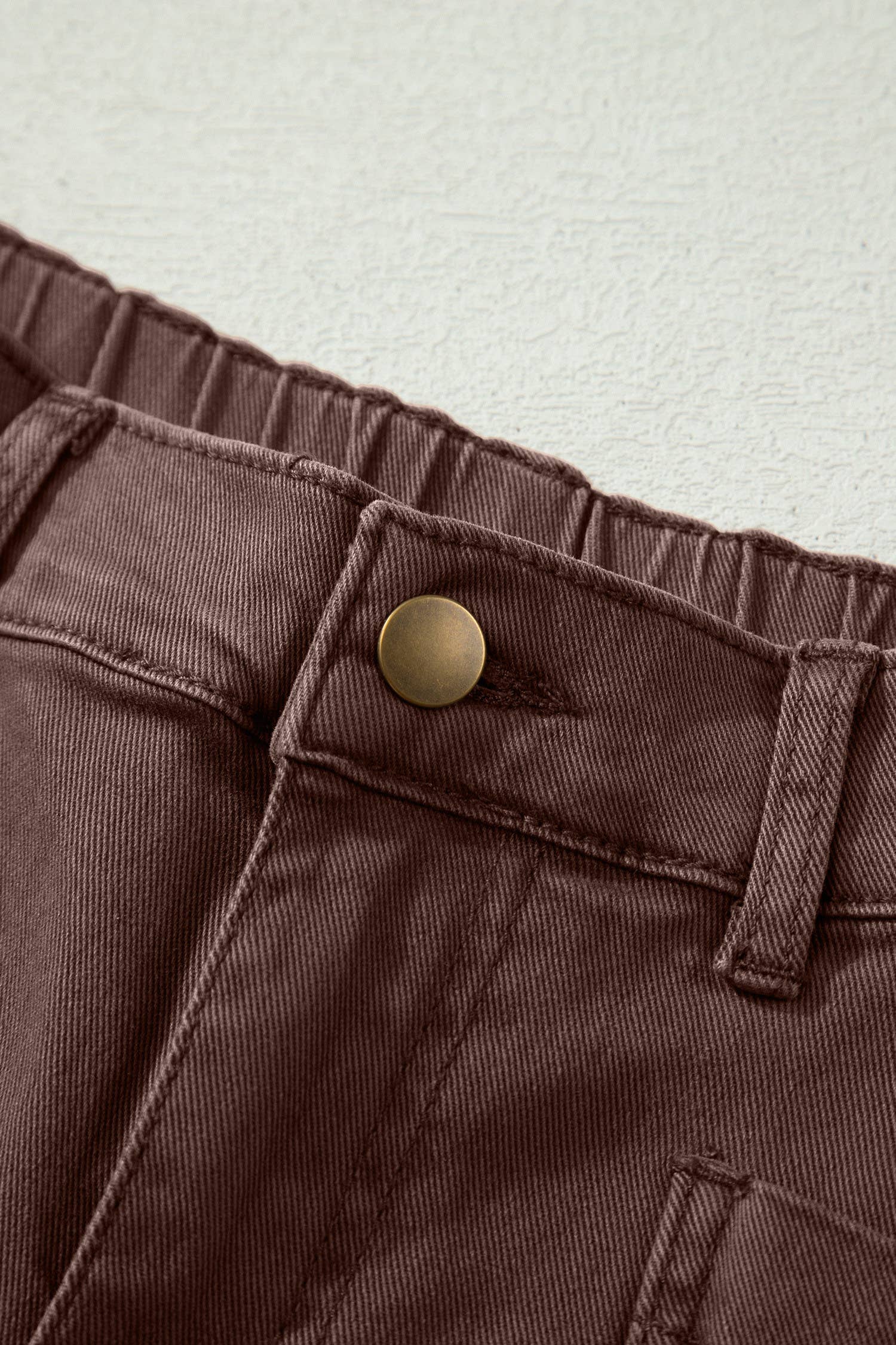 66 Solid Color Square Patch Pocket Ankle-length Barrel Jeans: Brown / 12
