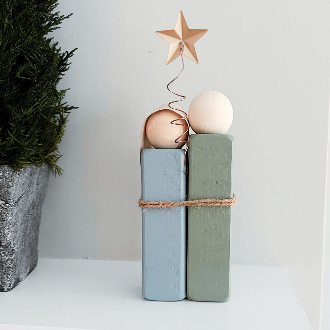 Simple Wooden Nativity Set | Hand-painted | Gift Wrapped: Sage & Dusty Blue