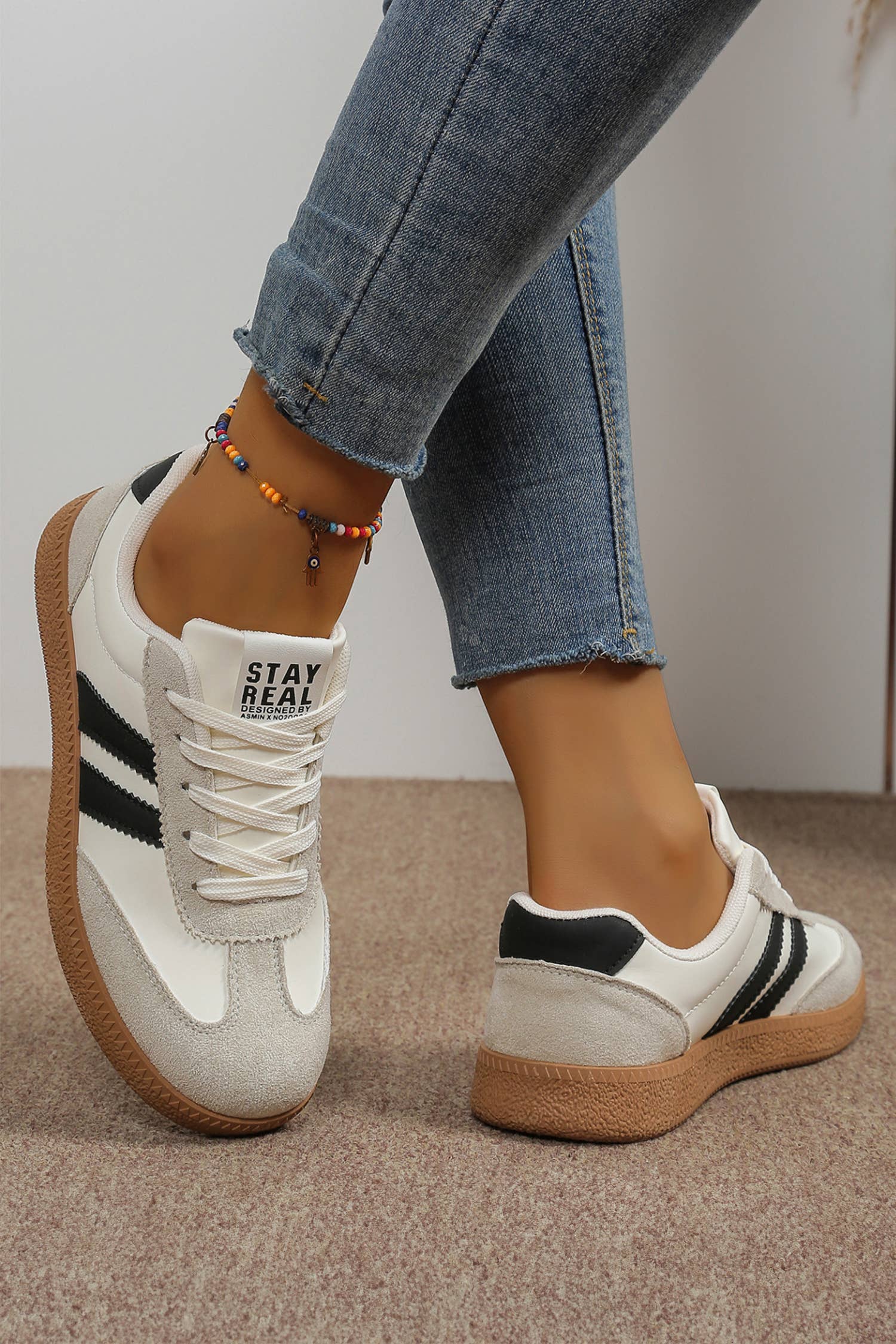 Varsity Color Block Patchwork PU Leather Lace Up Shoes: Ashleigh Blue / 10(42)