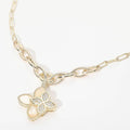 14K Gold Plated Double CZ Mother of Pearl Floral Charm Pendant Necklace
