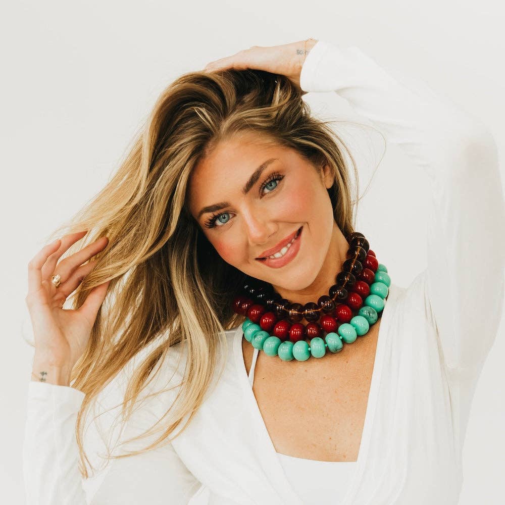 Bella Beaded Necklace - WATERPROOF: Red