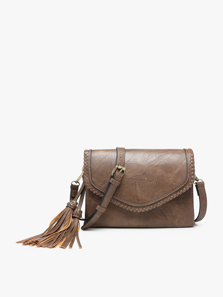 Sloane Flapover Crossbody w/ Whipstitch and Tassel | M1802A : Powder Blue