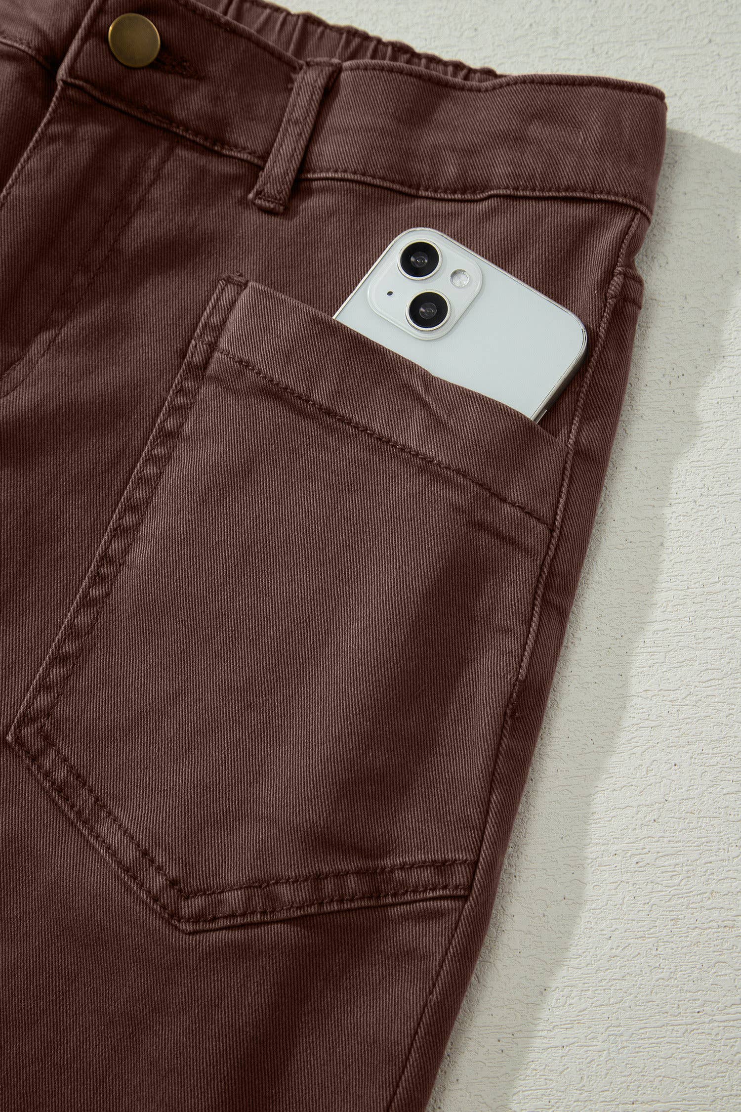 66 Solid Color Square Patch Pocket Ankle-length Barrel Jeans: Brown / 8