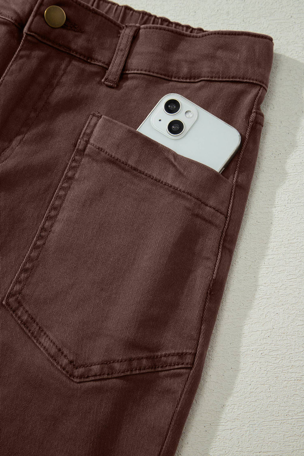 66 Solid Color Square Patch Pocket Ankle-length Barrel Jeans: Brown / 12