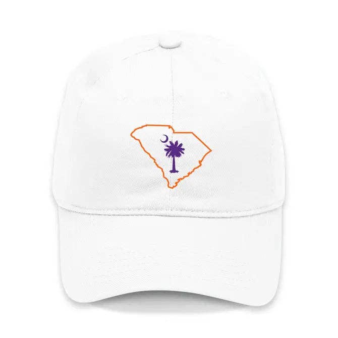 South Carolina Palmetto Clemson White Embroidered Cotton Baseball Hat #M190VL-WHT-PMOP