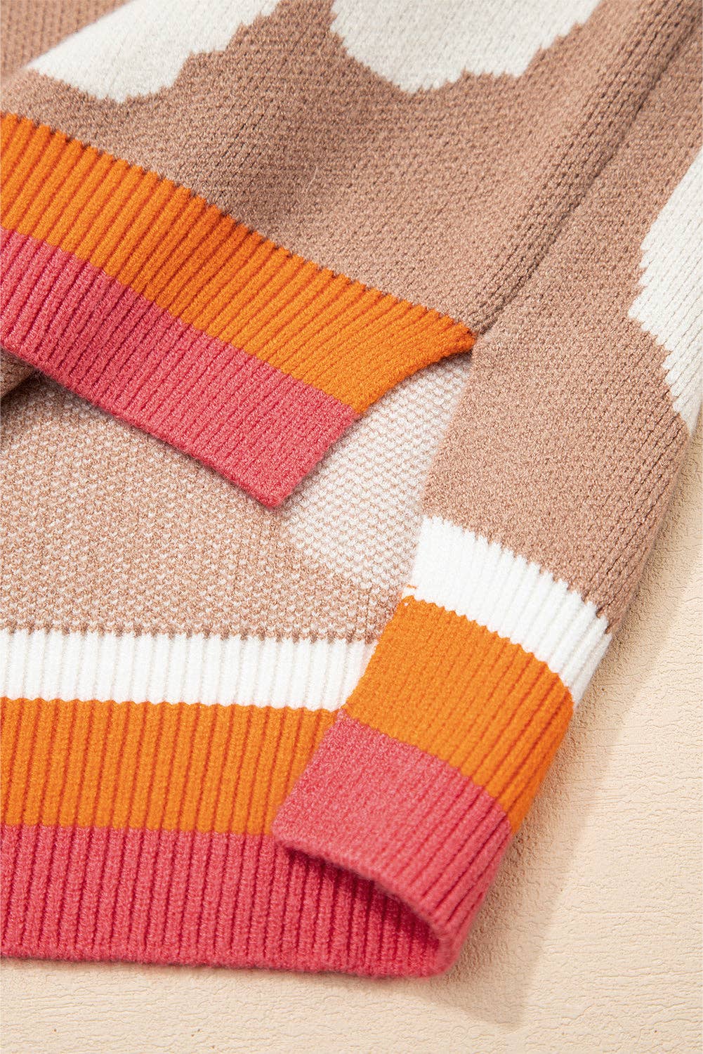 Flower Colorblock Contrast Stripe Baggy Sweater: Smoke Gray / M