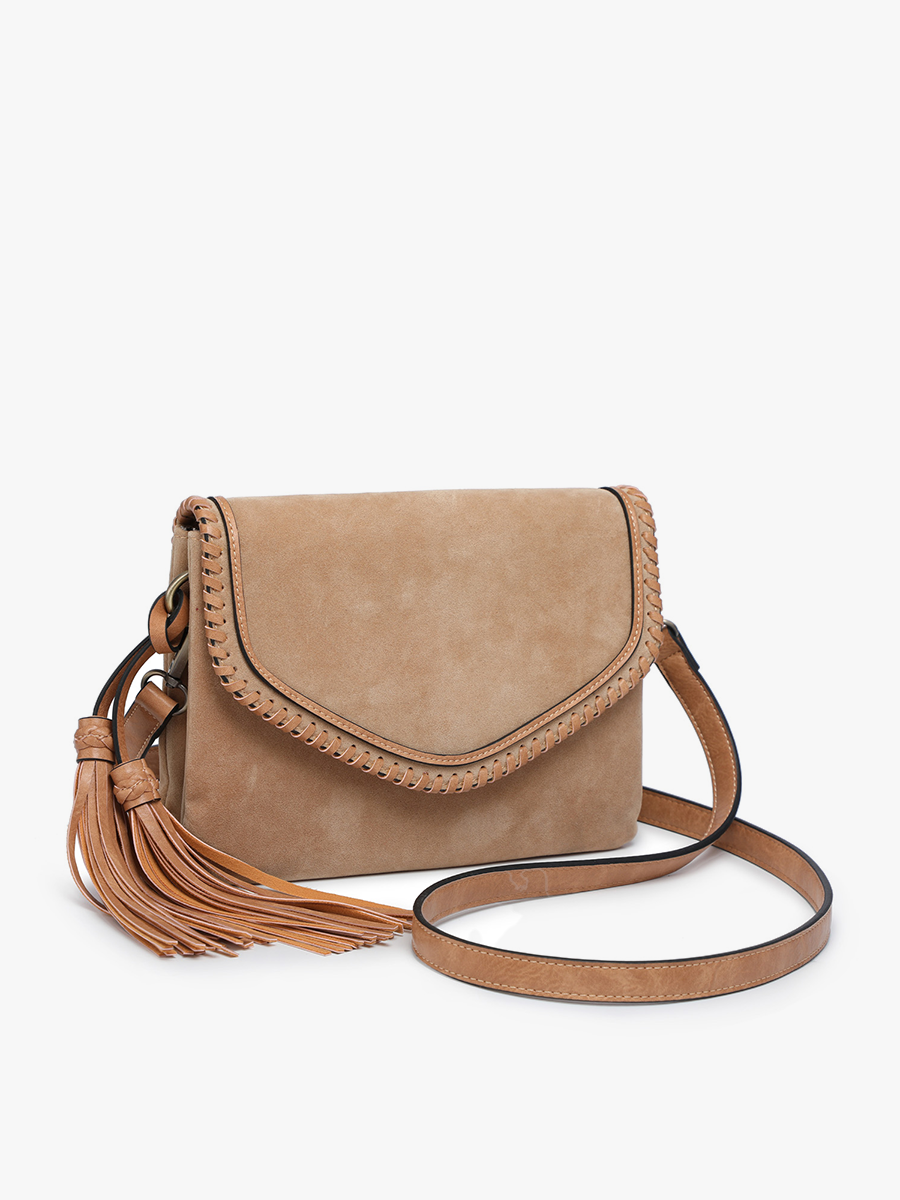 Sloane Suede Flapover Whipstitch Crossbody | M1802SDE : Brick