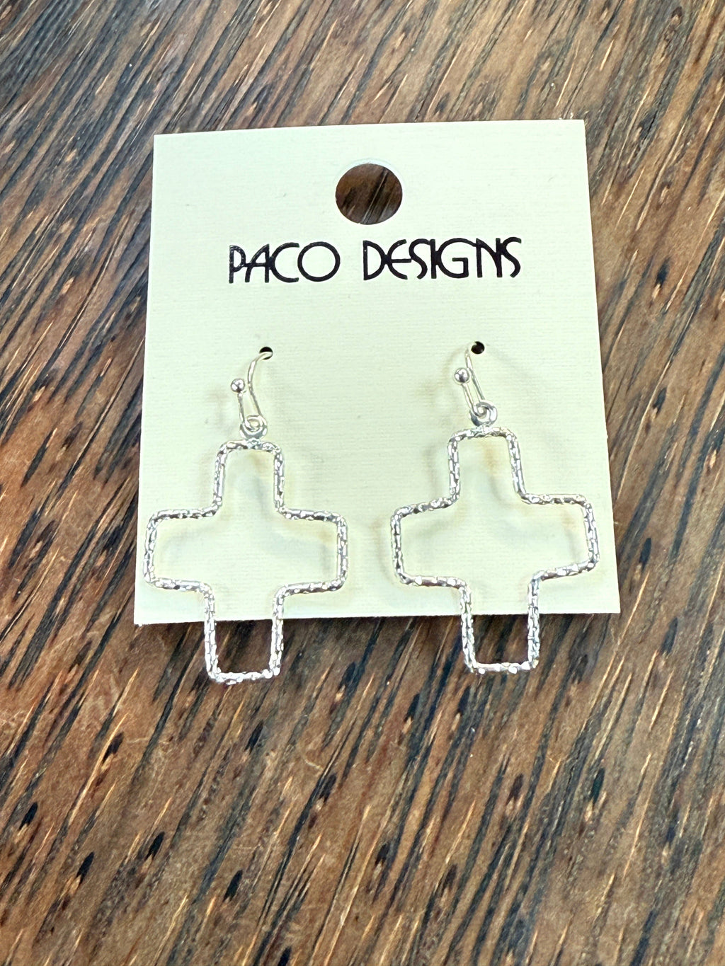 Small Hammered Cross Outline Earrings: Gold