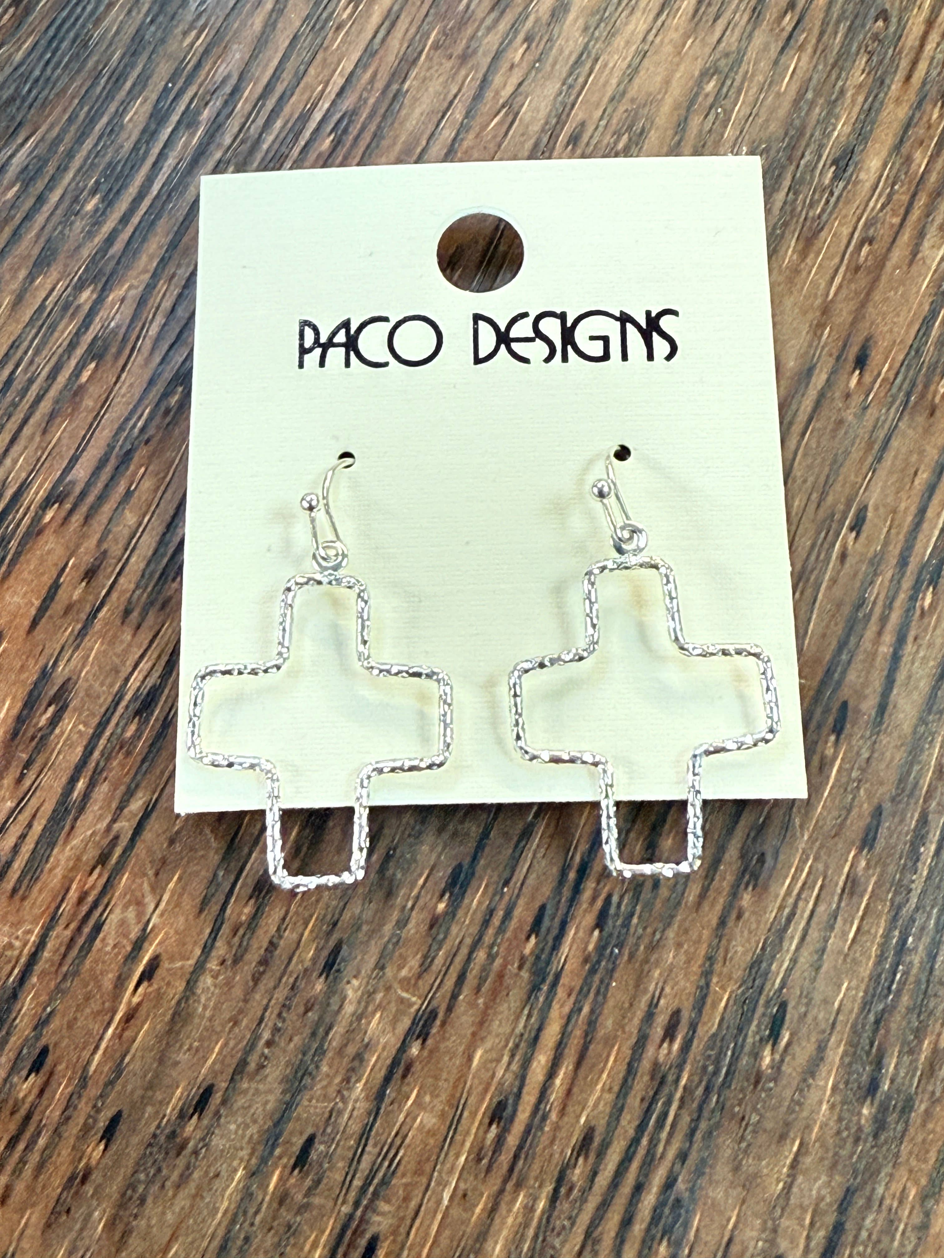 Small Hammered Cross Outline Earrings: Gold