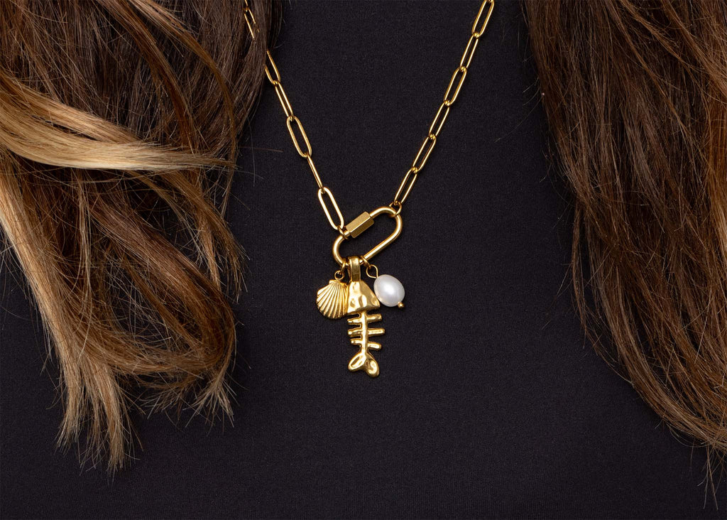 18K Gold PVD Paperclip Carabiner Necklace: Stainless / 16+2"