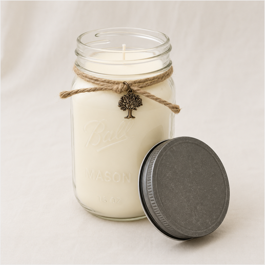 Mason Jar Candle with Tree Charm: Barn Wood