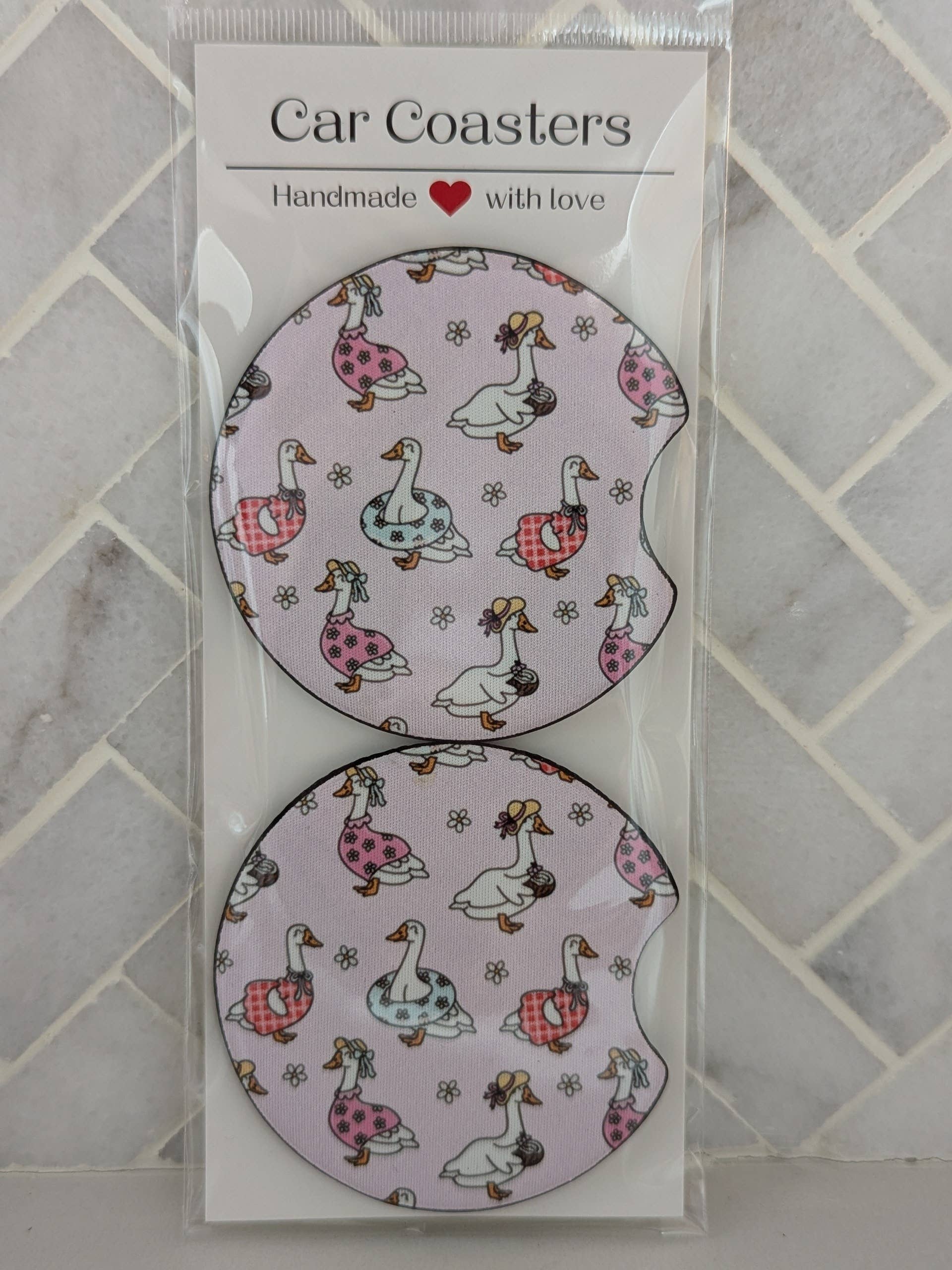 Silly Goose Car Coasters: Blue coquette