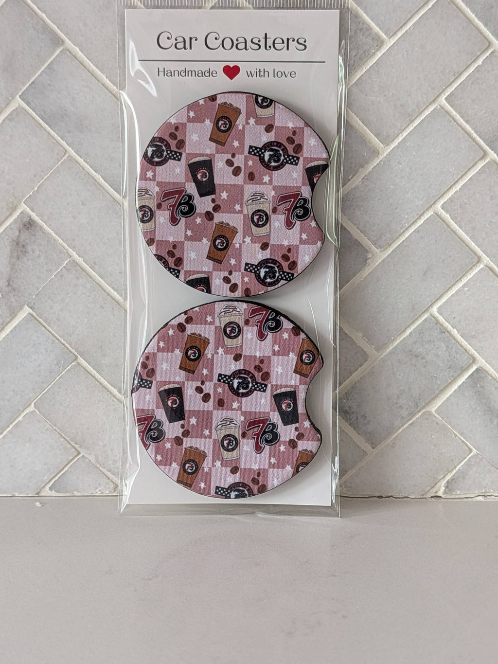 Brew Coffee Inspired Car Coasters : Pink