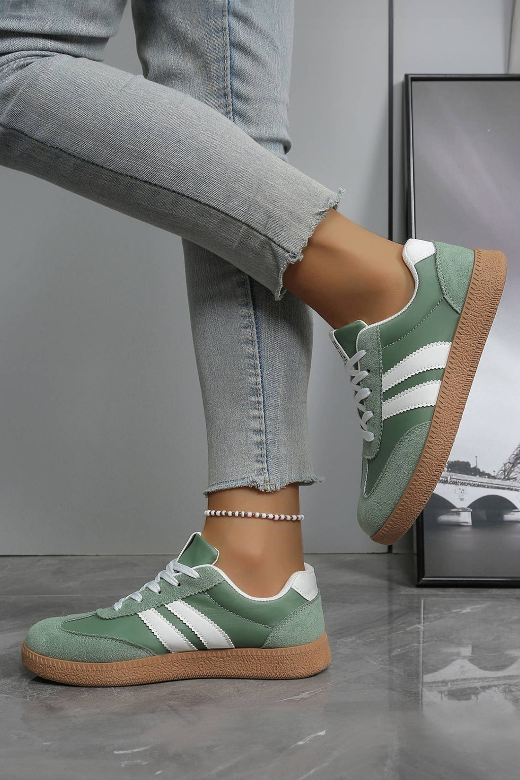 Varsity Color Block Patchwork PU Leather Lace Up Shoes: Ashleigh Blue / 8(39)