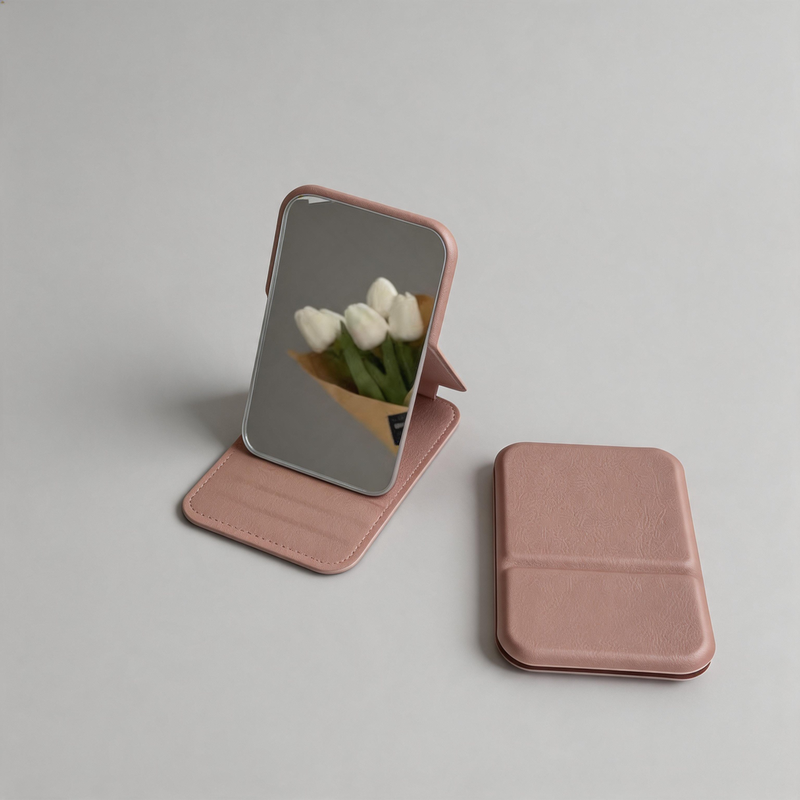 Faux PU Leather Pocket Mirror: Dusty Pink / One Size
