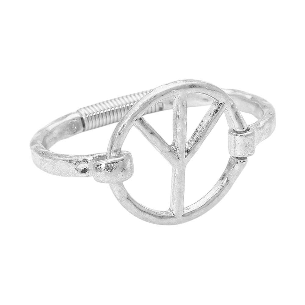 Worn Metal Peace Symbol Bangle Bracelet: Worn Gold
