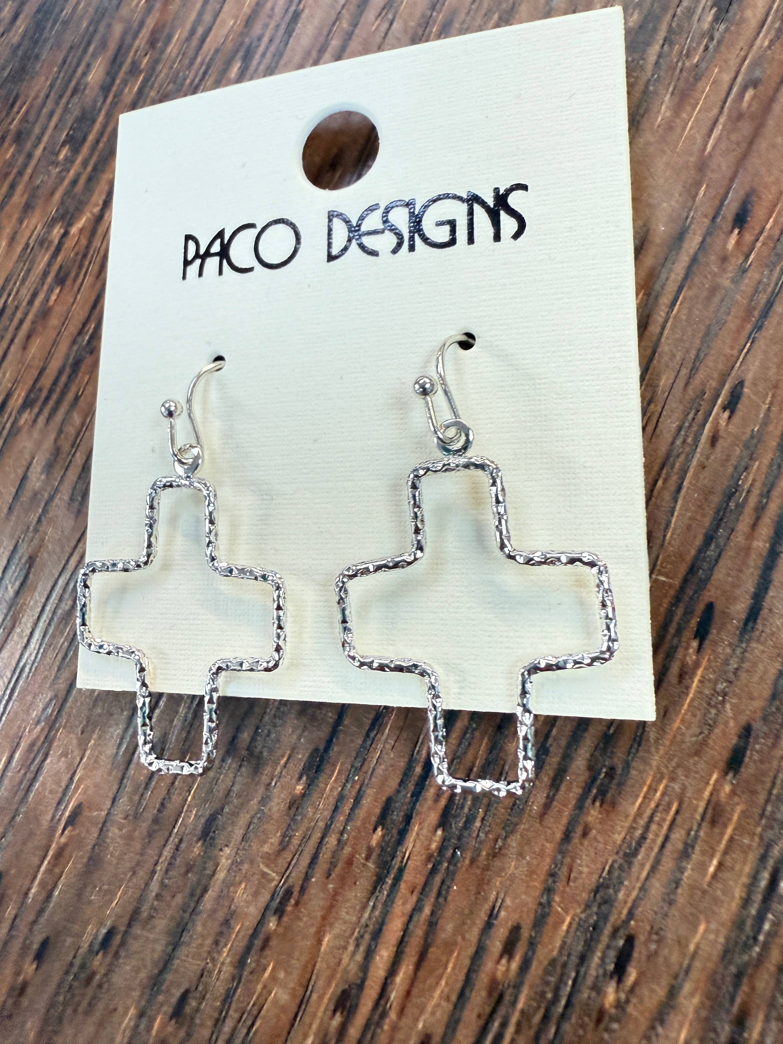 Small Hammered Cross Outline Earrings: Silver