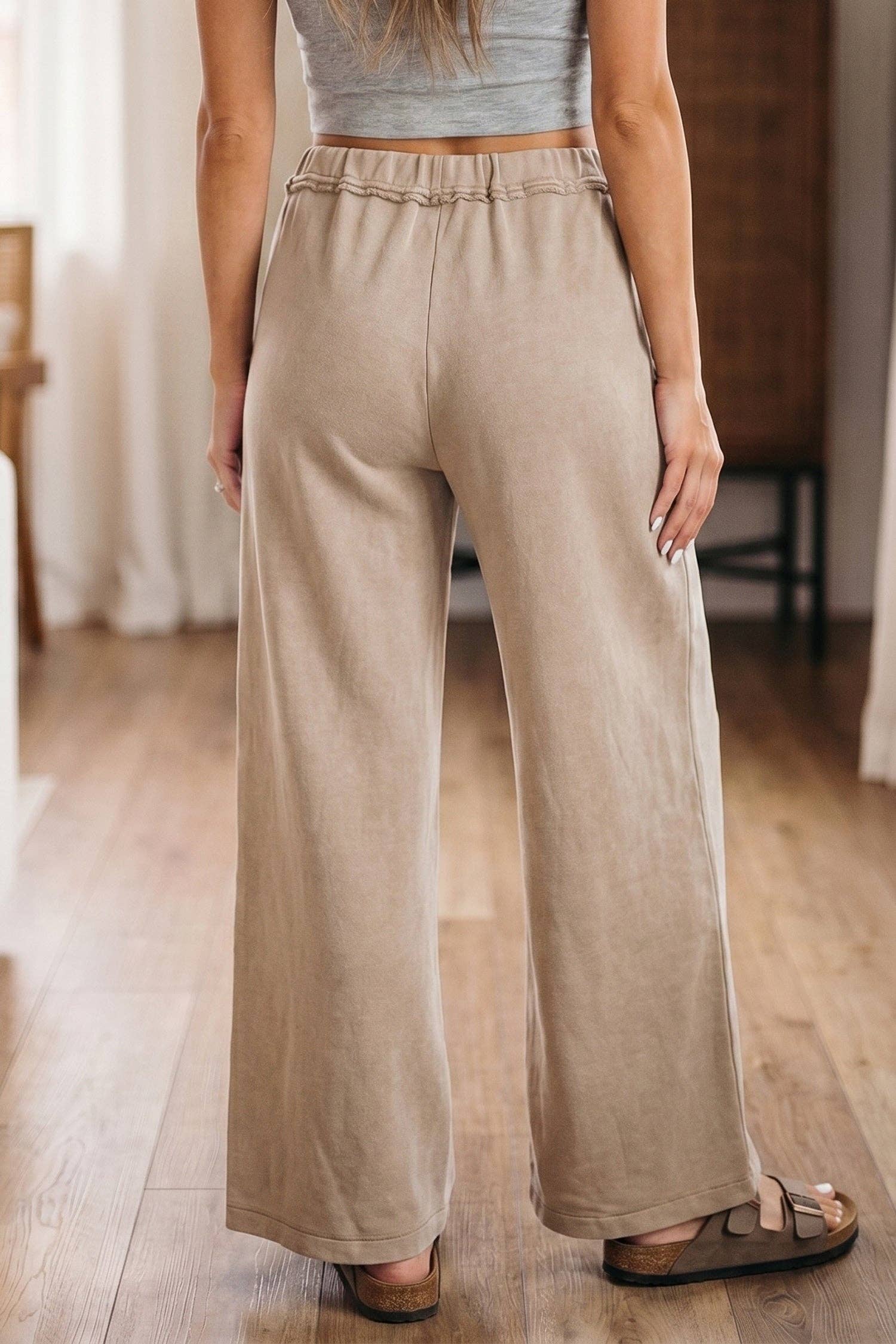 Ashleigh Blue Mineral Wash Drawstring Retro High Waist Wide Leg Western Pants: Ashleigh Blue / 100%Cotton / S