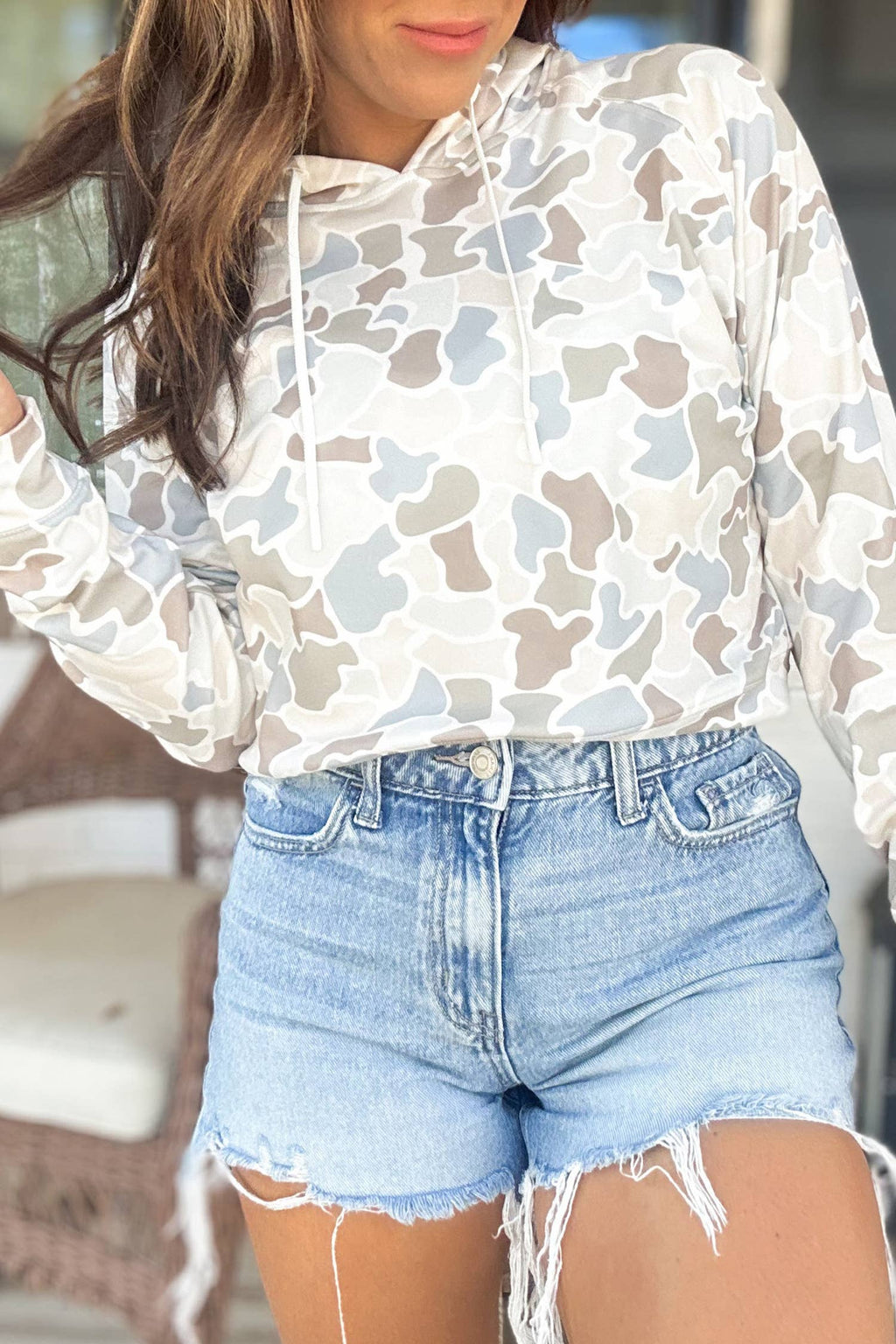 Fall Camouflage Woodland Print Drop Shoulder Tunic Tee: Sweatshirt / L