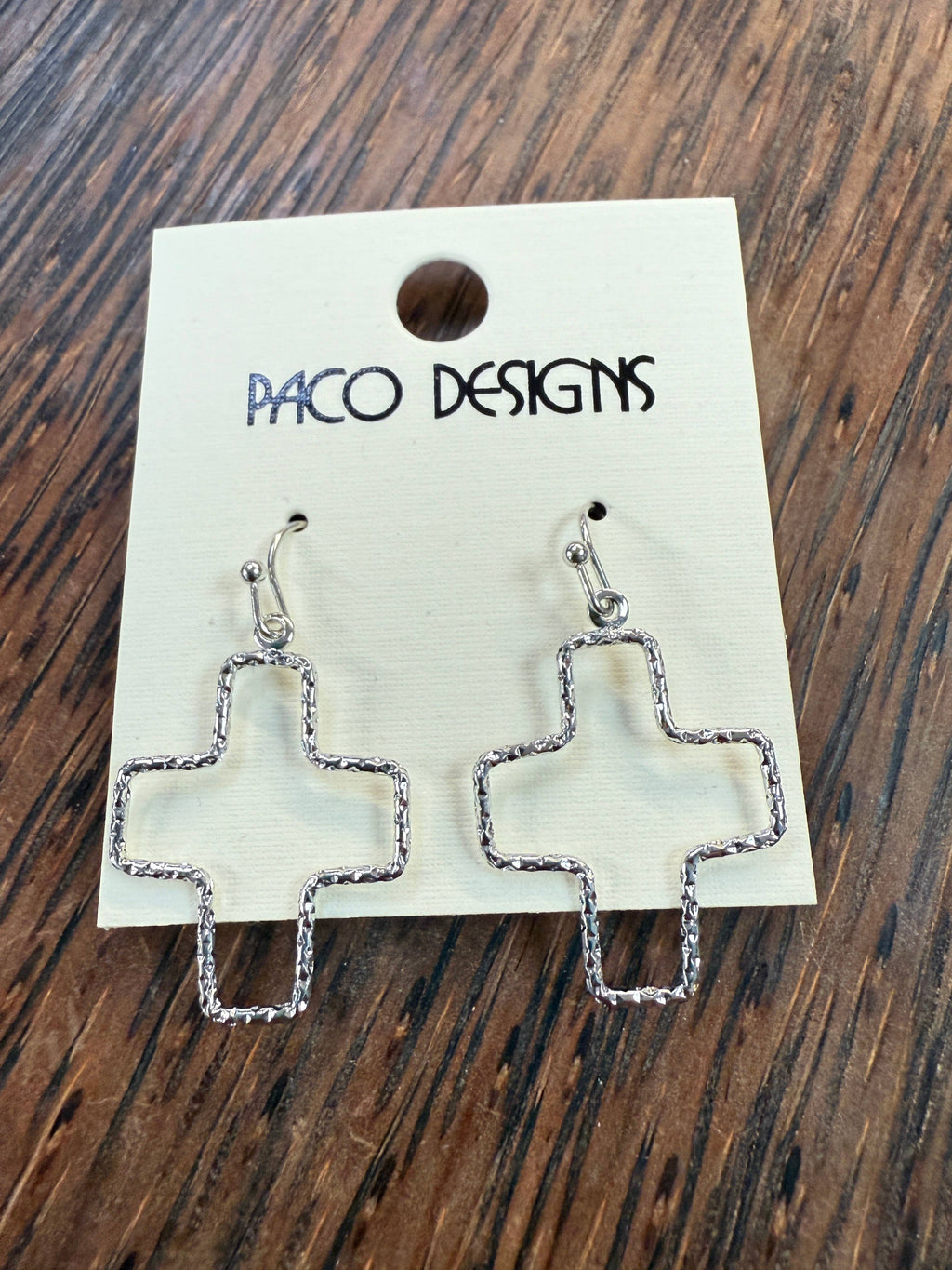 Small Hammered Cross Outline Earrings: Silver
