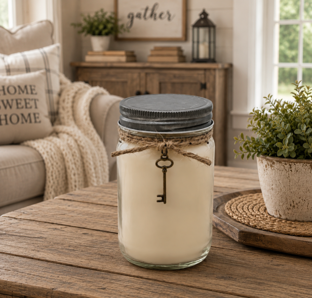 Mason Jar Candle with Key Charm: Southern Charm