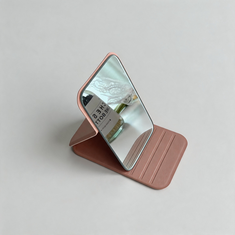 Faux PU Leather Pocket Mirror: Dusty Pink / One Size