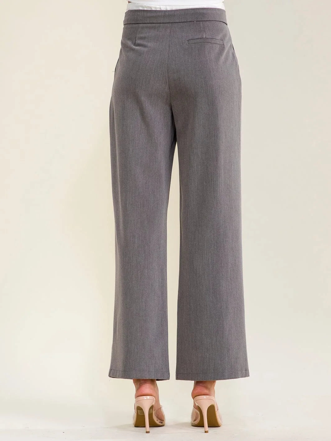 Women's Elastic Waist Self Tie Front Pocket Straight Leg Pants Charcoal