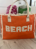 Embroidered Beach Letter Fringe Tote Bag