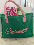 Sewn Rope Summer Letter Fringe Tote Bag