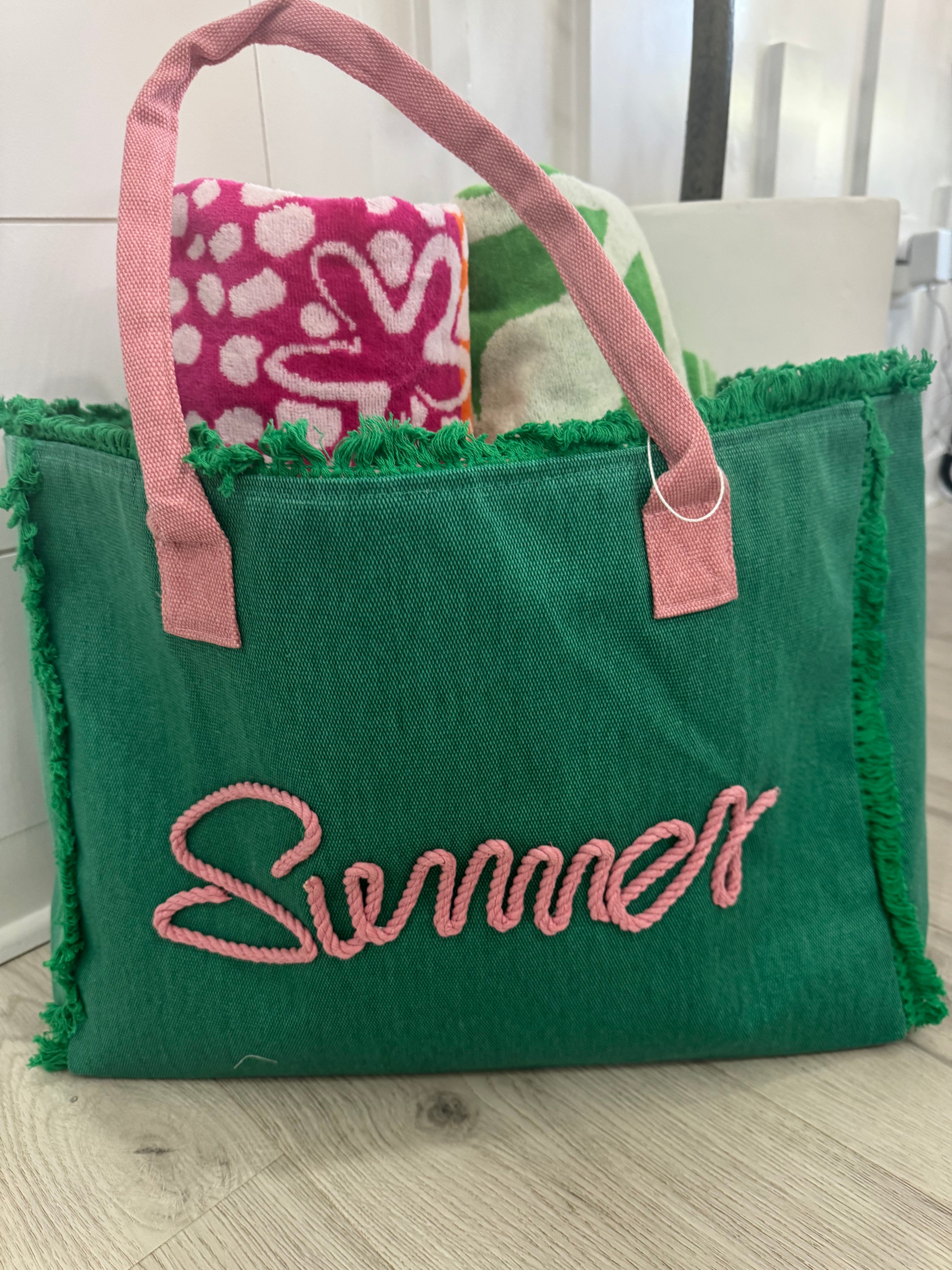 Sewn Rope Summer Letter Fringe Tote Bag