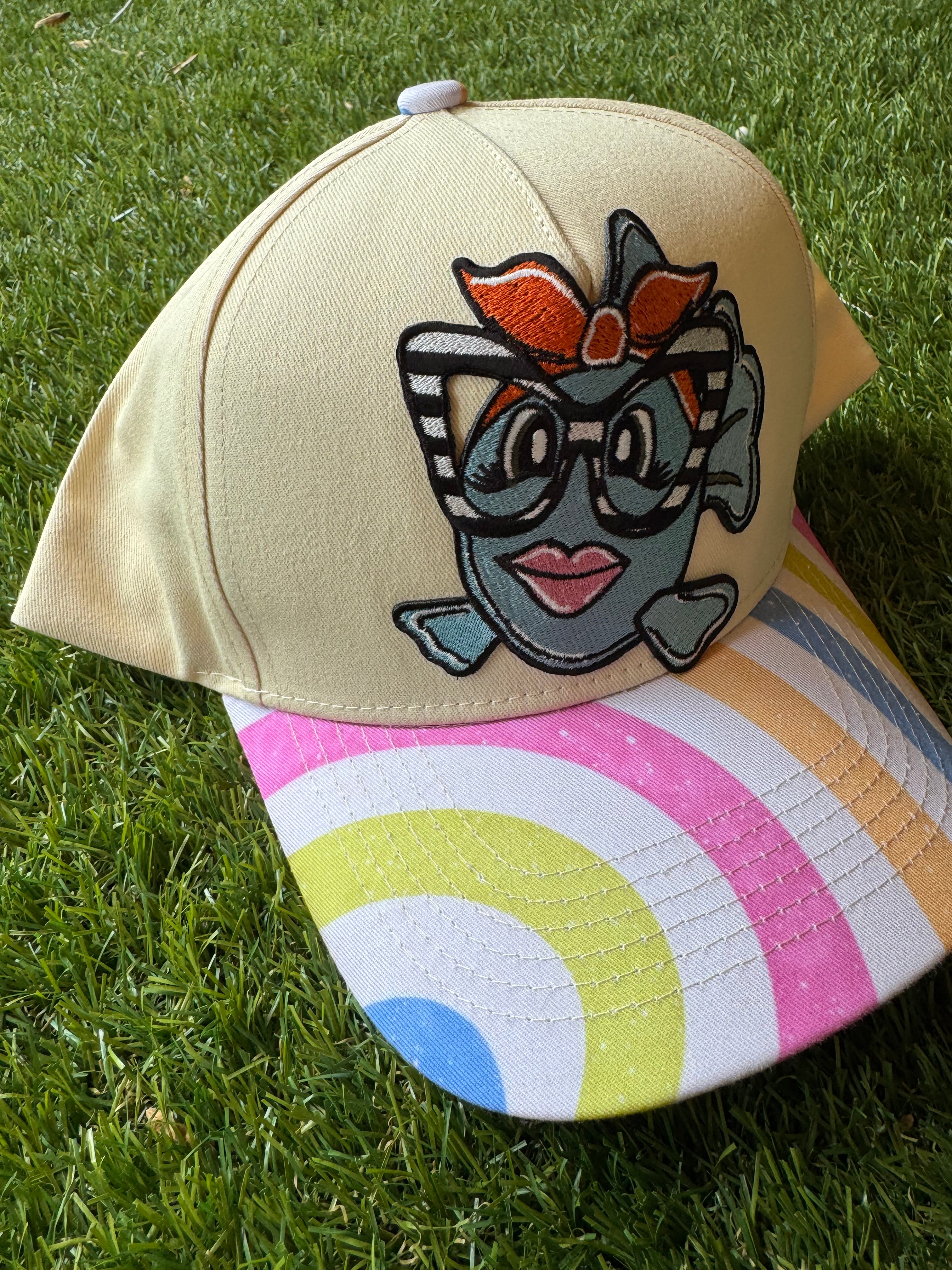Canvas Hat with large fish with glasses