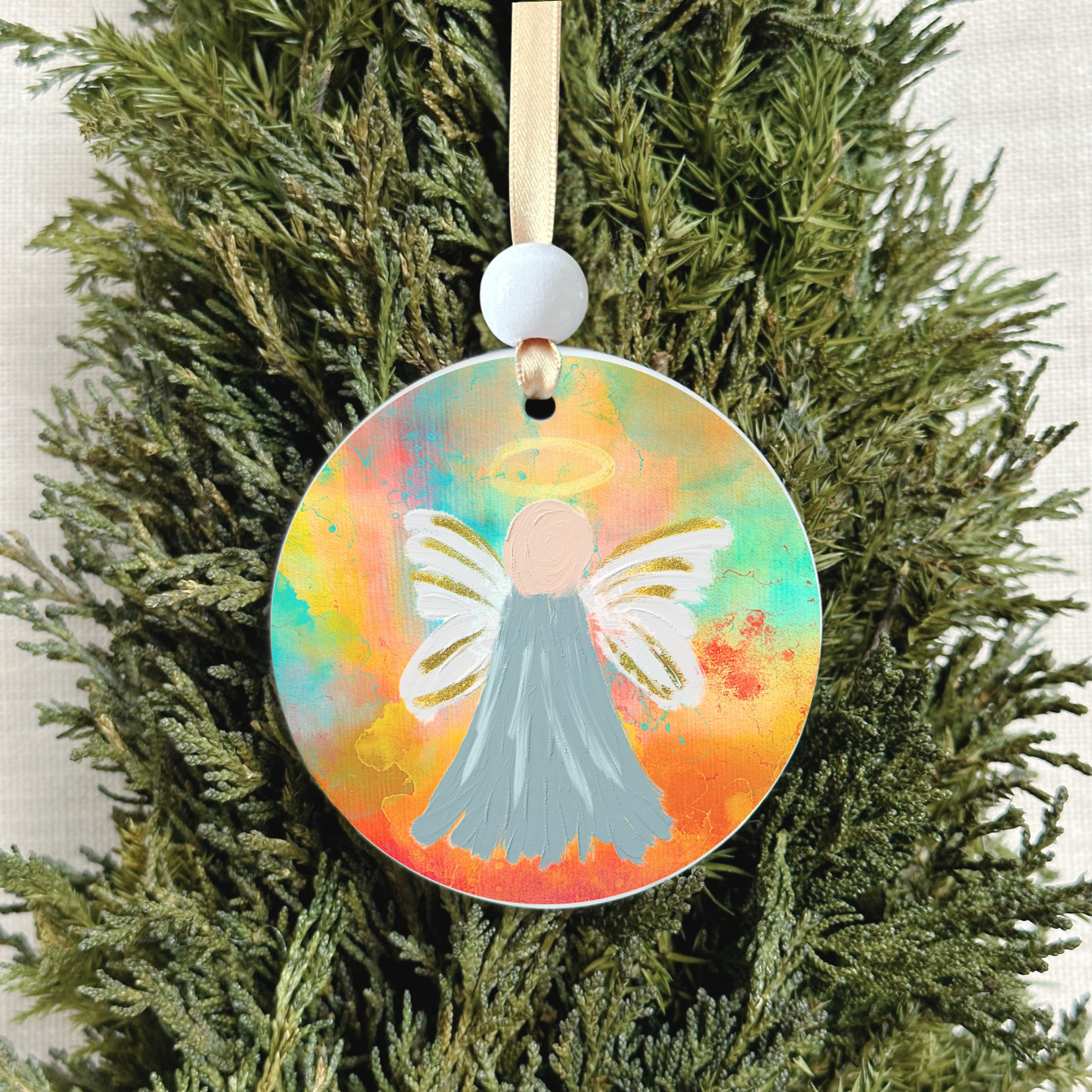Christmas Ornament - Painted Angel - Gray