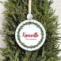 Custom Location Christmas Ornament - Christmas Wreath: Gold