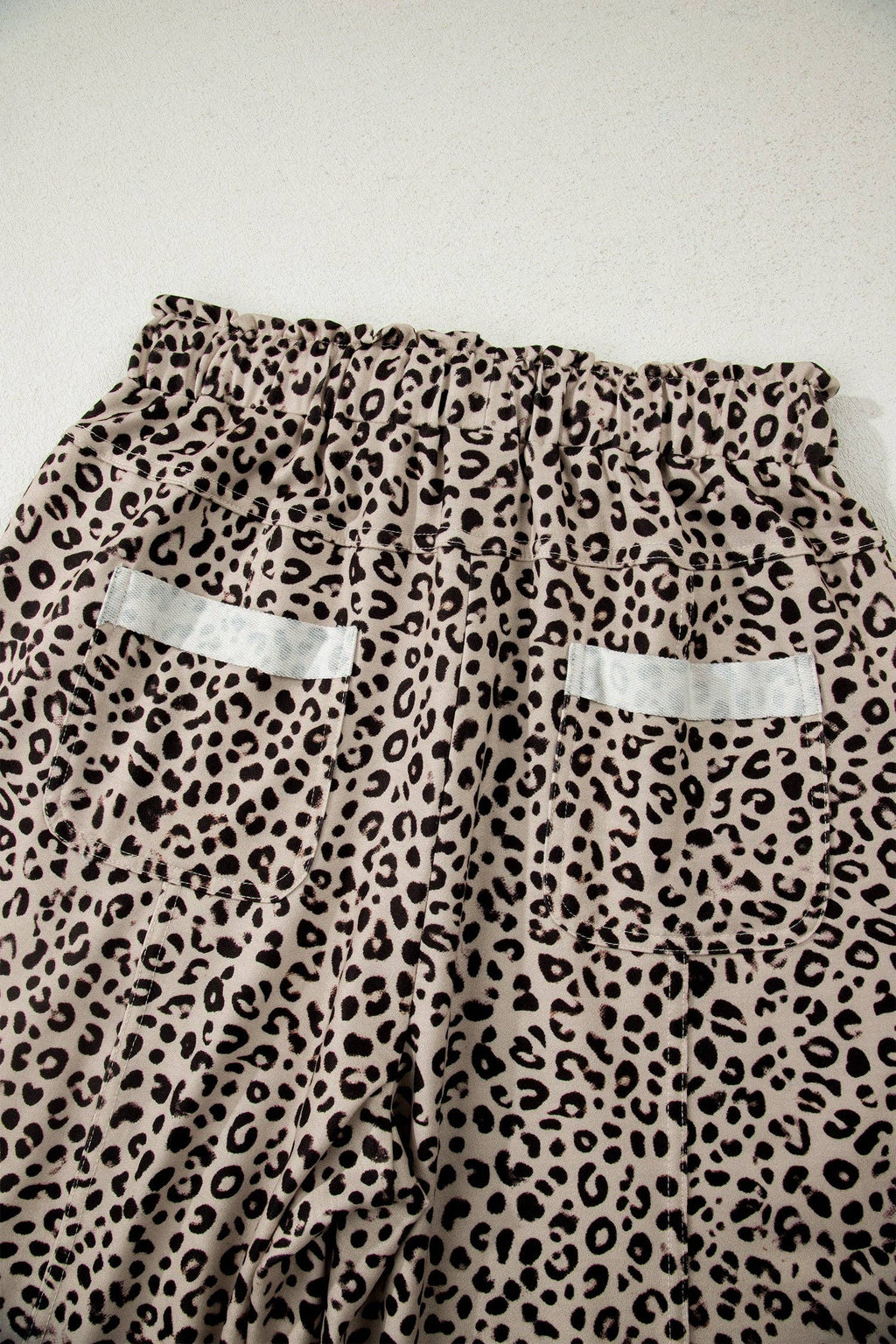 Khaki Animal Print Wide Leg Terry Knit Pants: Khaki / 95%Polyester+5%Elastane / XL