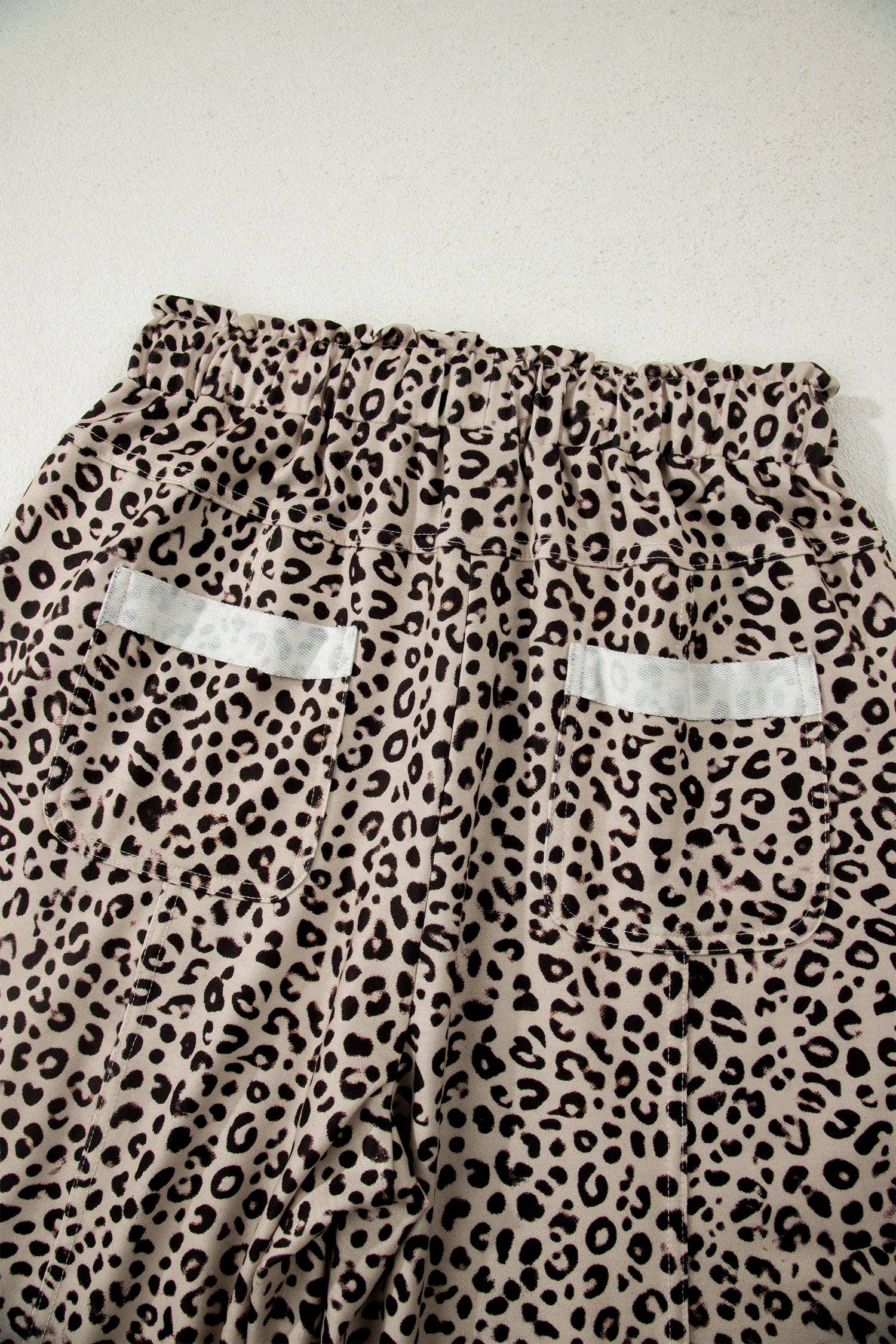 Khaki Animal Print Wide Leg Terry Knit Pants: Khaki / 95%Polyester+5%Elastane / XL