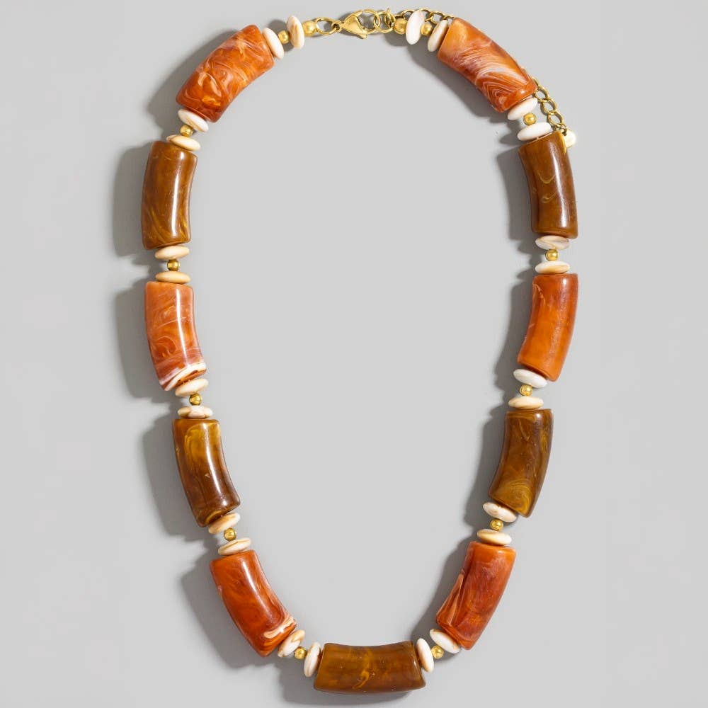 Large Marble Resin Tube Beads Necklace: BR