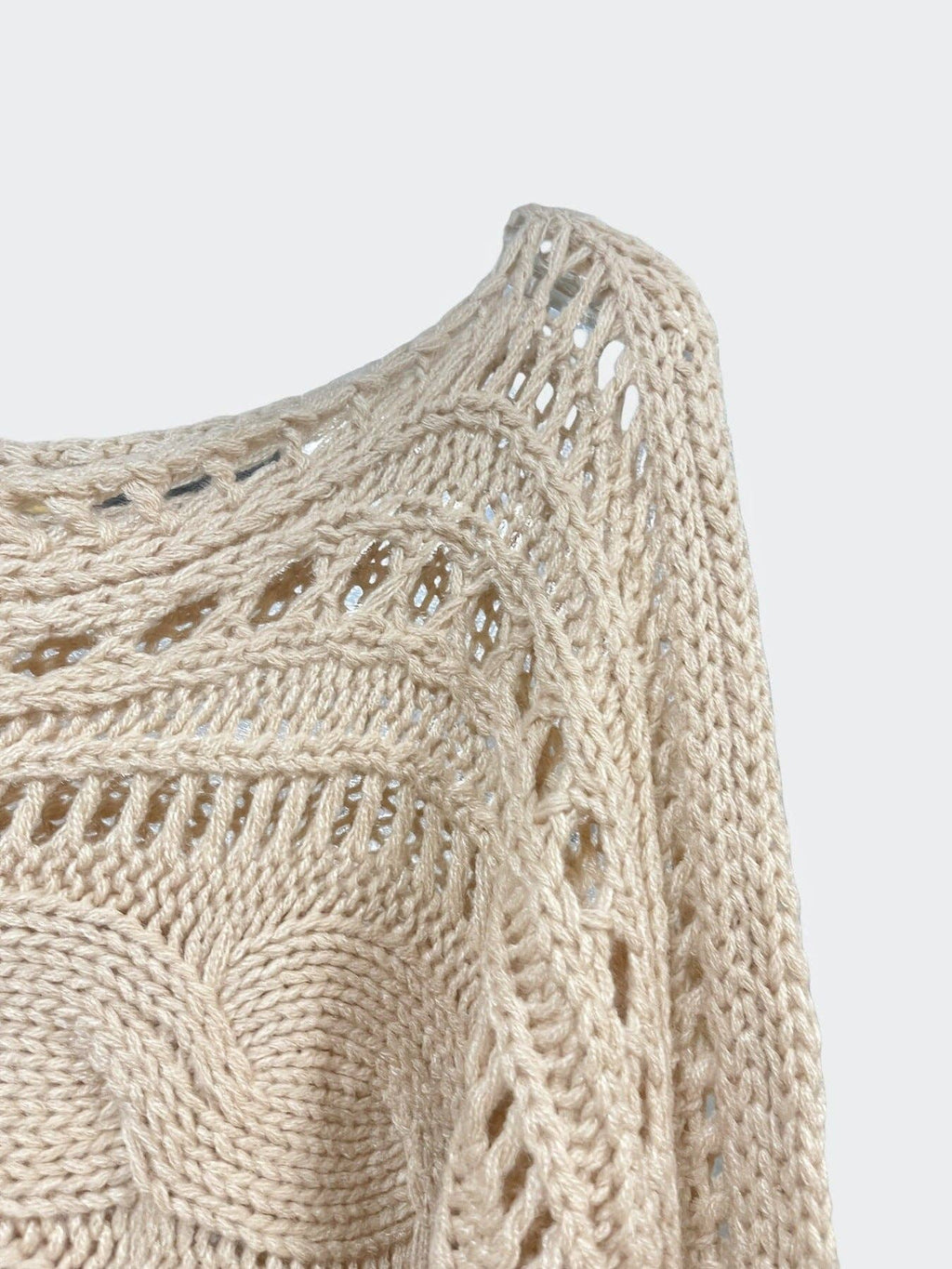 Crochet Cardigan Openwork Long Sleeve Crop Top Women N6A156: Apricot / S
