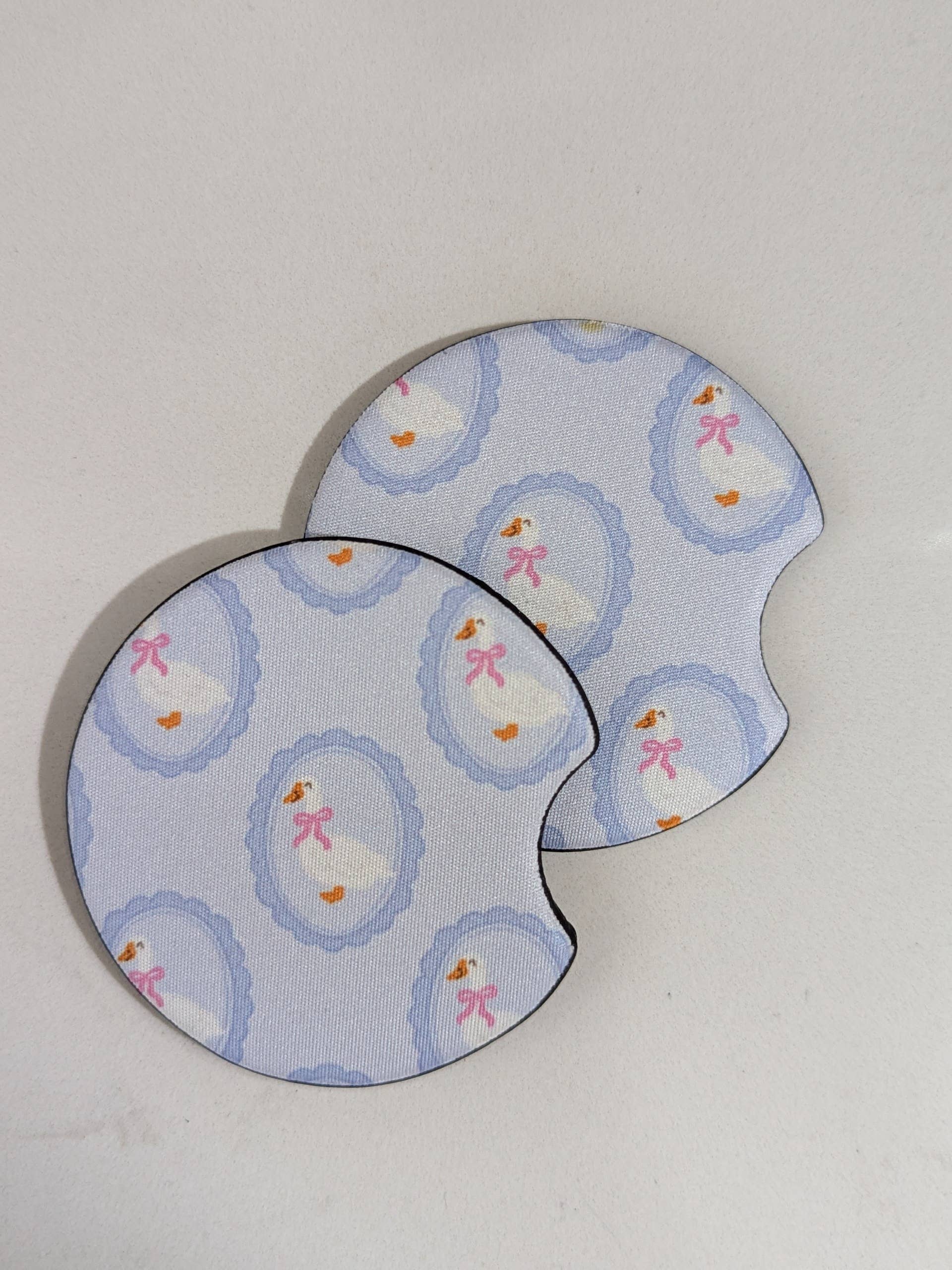 Silly Goose Car Coasters: Blue coquette