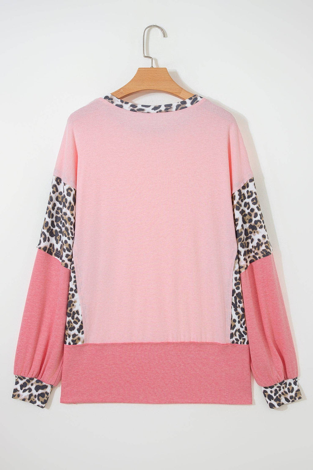 Color Block Leopard Dolman Sleeve High Low Baggy Sweatshirt: Light Pink / 75%Polyester+20%Viscose+5%Elastane / L