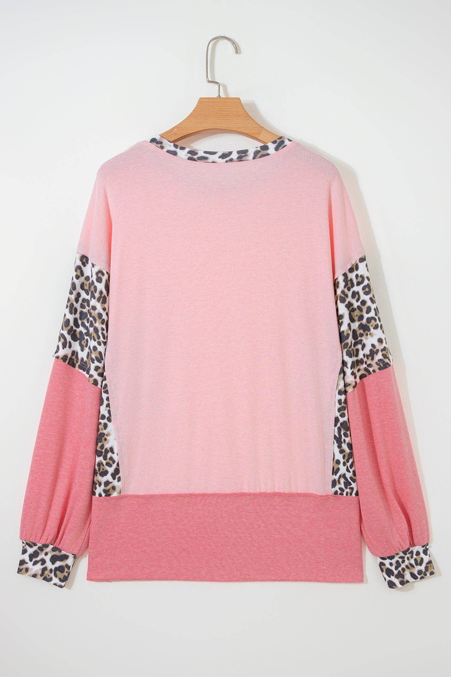 Color Block Leopard Dolman Sleeve High Low Baggy Sweatshirt: Light Pink / 75%Polyester+20%Viscose+5%Elastane / XL
