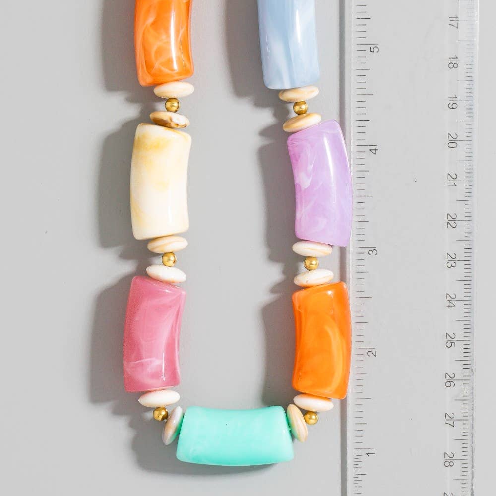 Large Marble Resin Tube Beads Necklace: BR