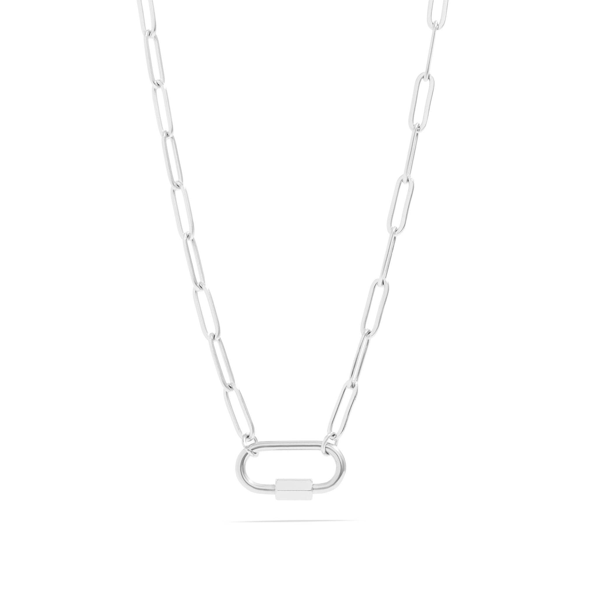 18K Gold PVD Paperclip Carabiner Necklace: Stainless / 16+2"